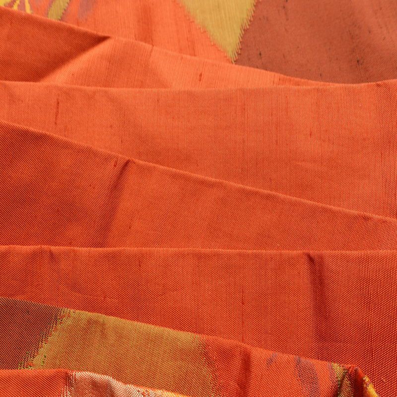 名古屋帯 六通柄 正絹 花柄 名古屋仕立て 帯 紬地 橙_画像18