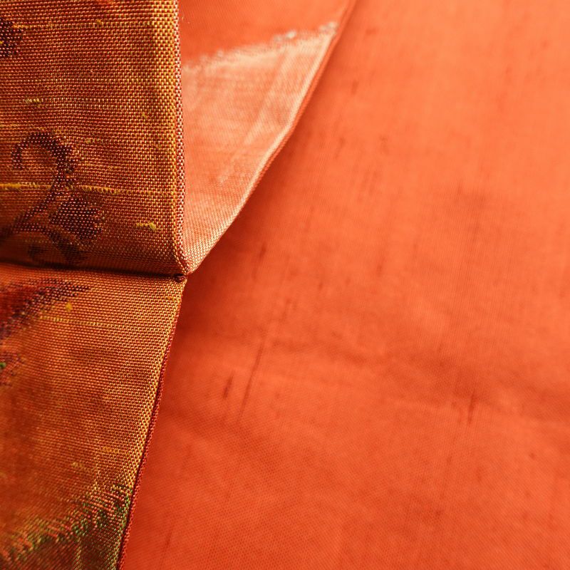 名古屋帯 六通柄 正絹 花柄 名古屋仕立て 帯 紬地 橙_画像20