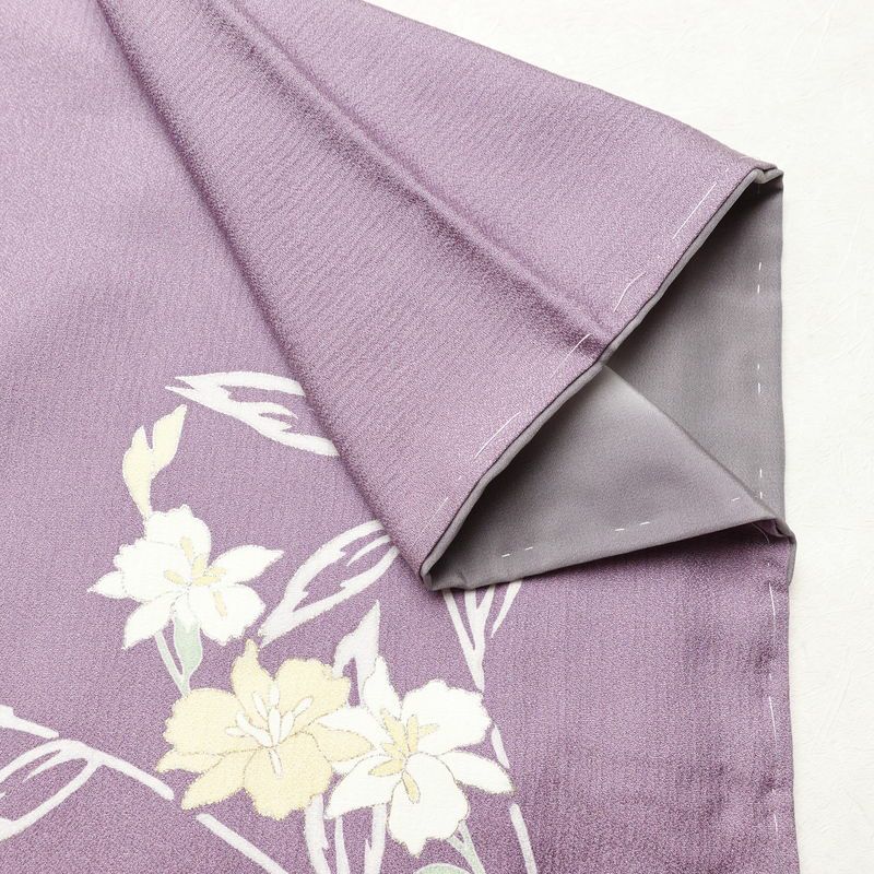 付け下げ 良品 しつけ糸付き 正絹 花柄 袷仕立て 身丈169cm 裄丈70.5cm 箔 フォーマル 着物 入学式 卒業式 結婚式 紫・藤色_画像15