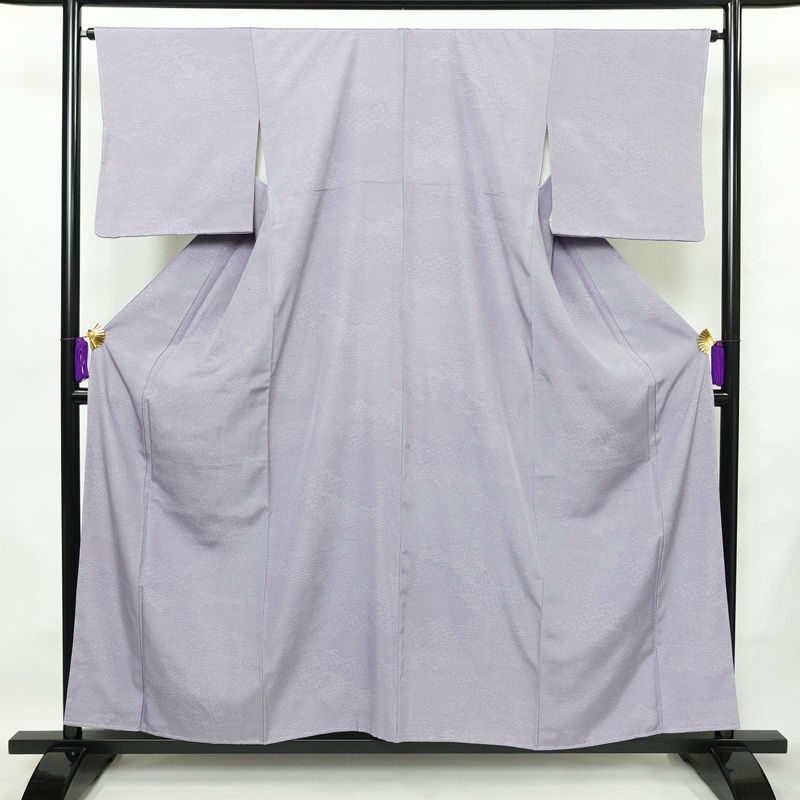 小紋 良品 しつけ糸付き 江戸小紋 正絹 古典柄 袷仕立て 身丈157.5cm 裄丈65.5cm 着物 紫・藤色_画像1