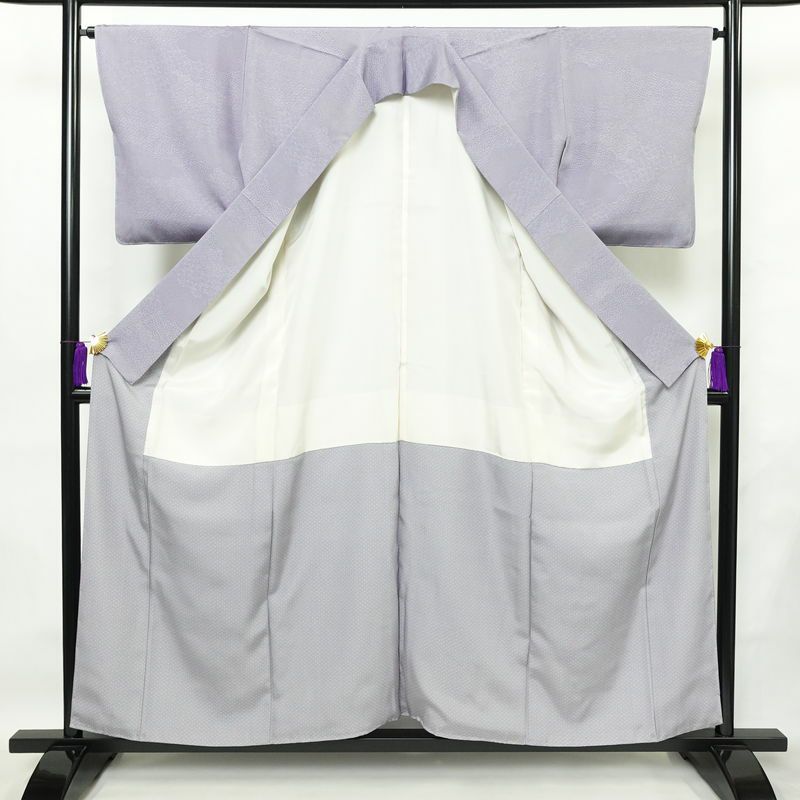 小紋 良品 しつけ糸付き 江戸小紋 正絹 古典柄 袷仕立て 身丈157.5cm 裄丈65.5cm 着物 紫・藤色_画像3