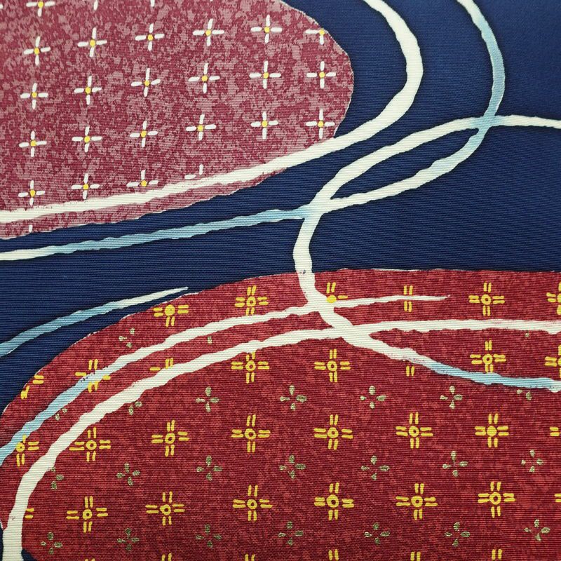 名古屋帯 太鼓柄 落款入り 正絹 古典柄 名古屋仕立て 箔 帯 青・紺_画像2