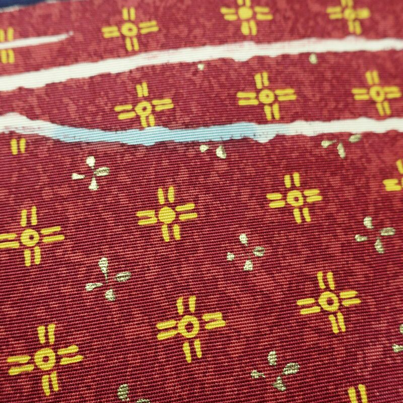 名古屋帯 太鼓柄 落款入り 正絹 古典柄 名古屋仕立て 箔 帯 青・紺_画像5