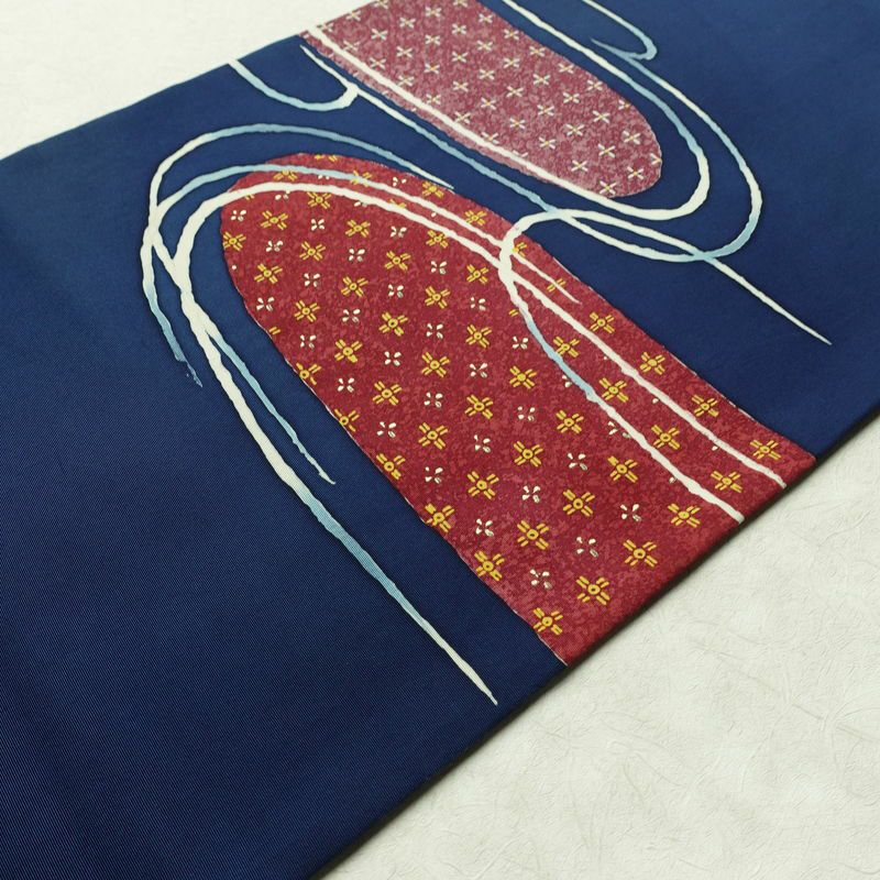 名古屋帯 太鼓柄 落款入り 正絹 古典柄 名古屋仕立て 箔 帯 青・紺_画像10