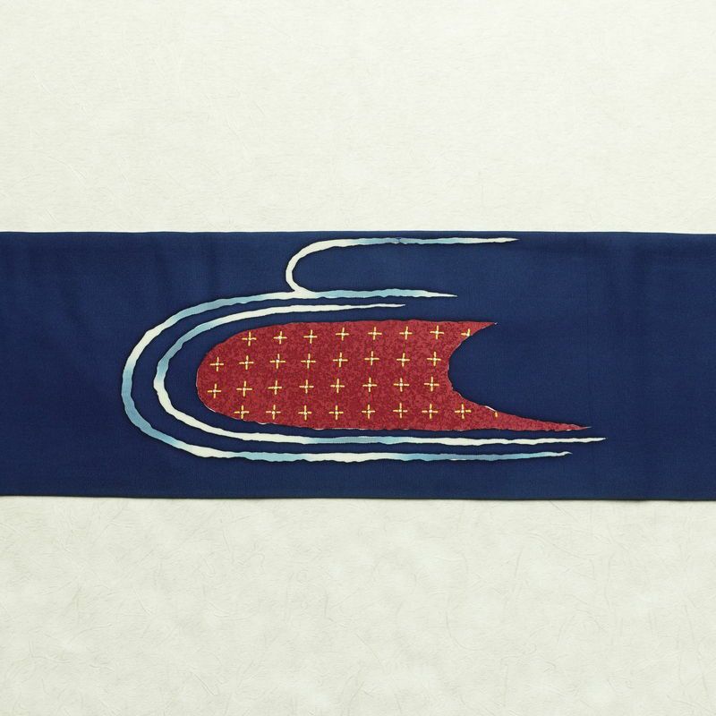 名古屋帯 太鼓柄 落款入り 正絹 古典柄 名古屋仕立て 箔 帯 青・紺_画像12