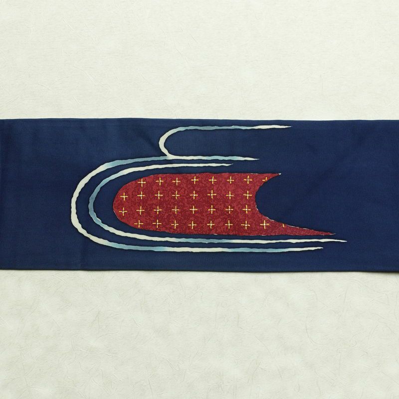 名古屋帯 太鼓柄 落款入り 正絹 古典柄 名古屋仕立て 箔 帯 青・紺_画像13