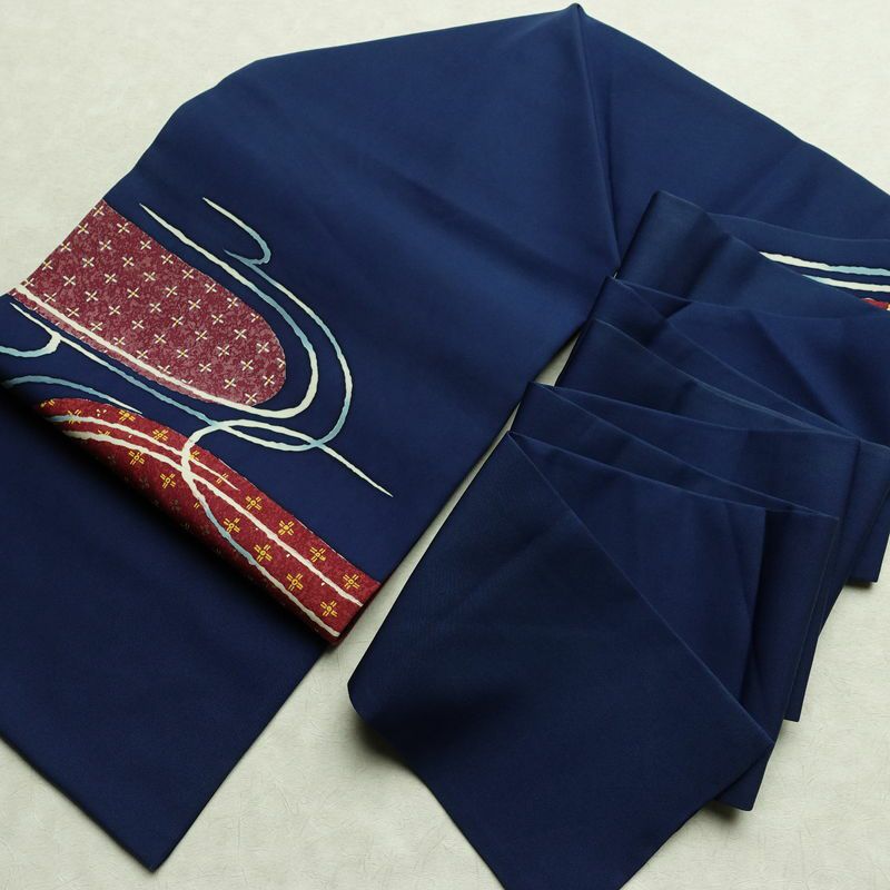 名古屋帯 太鼓柄 落款入り 正絹 古典柄 名古屋仕立て 箔 帯 青・紺_画像16