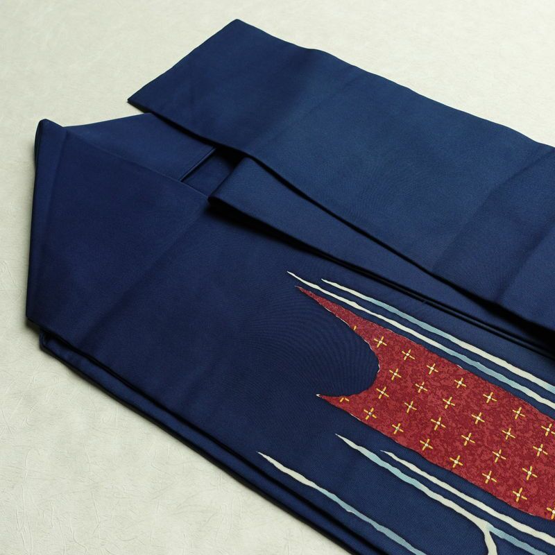 名古屋帯 太鼓柄 落款入り 正絹 古典柄 名古屋仕立て 箔 帯 青・紺_画像21