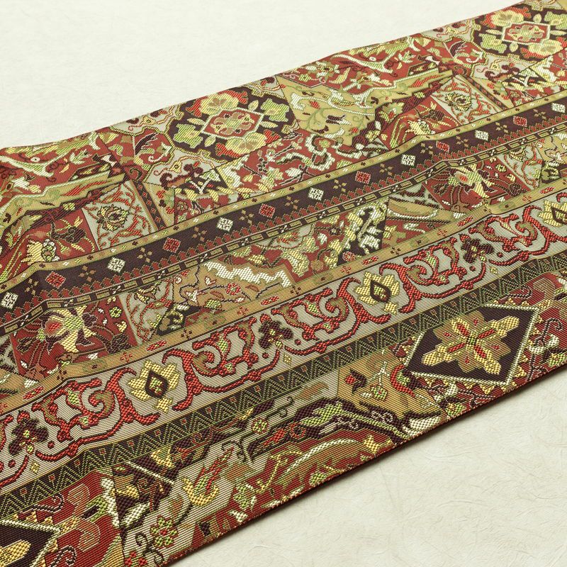 名古屋帯 六通柄 正絹 幾何学柄・抽象柄 松葉仕立て 帯 多色使い_画像10