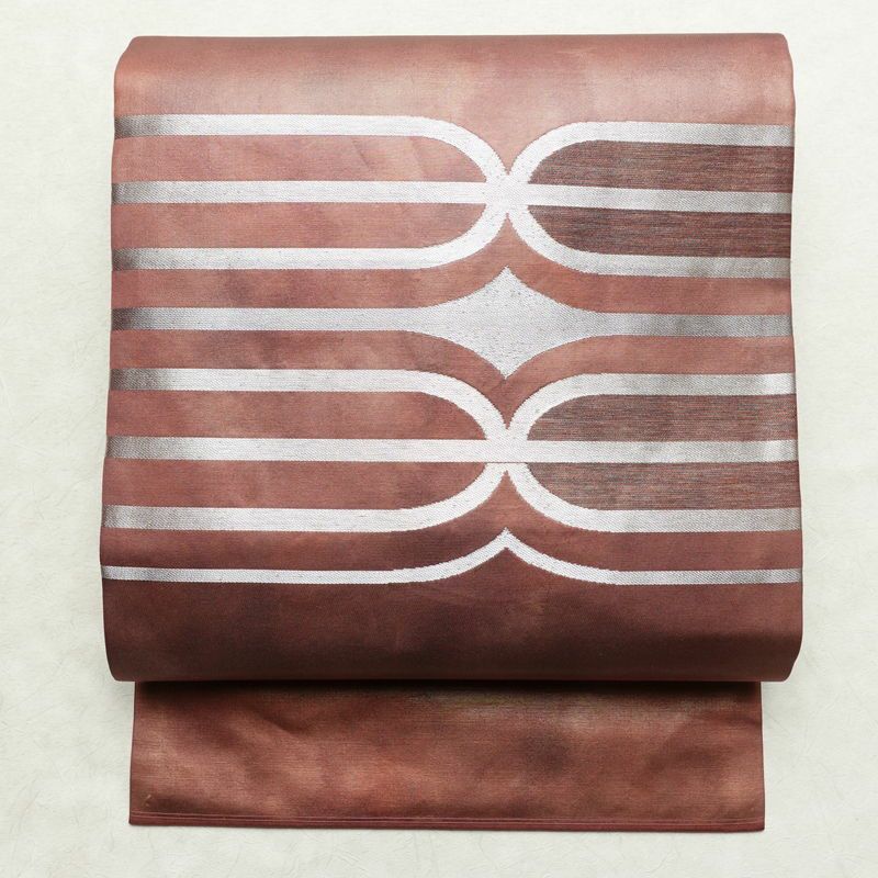 名古屋帯 太鼓柄 良品 正絹 幾何学柄・抽象柄 名古屋仕立て 箔 帯 ピンク_画像1