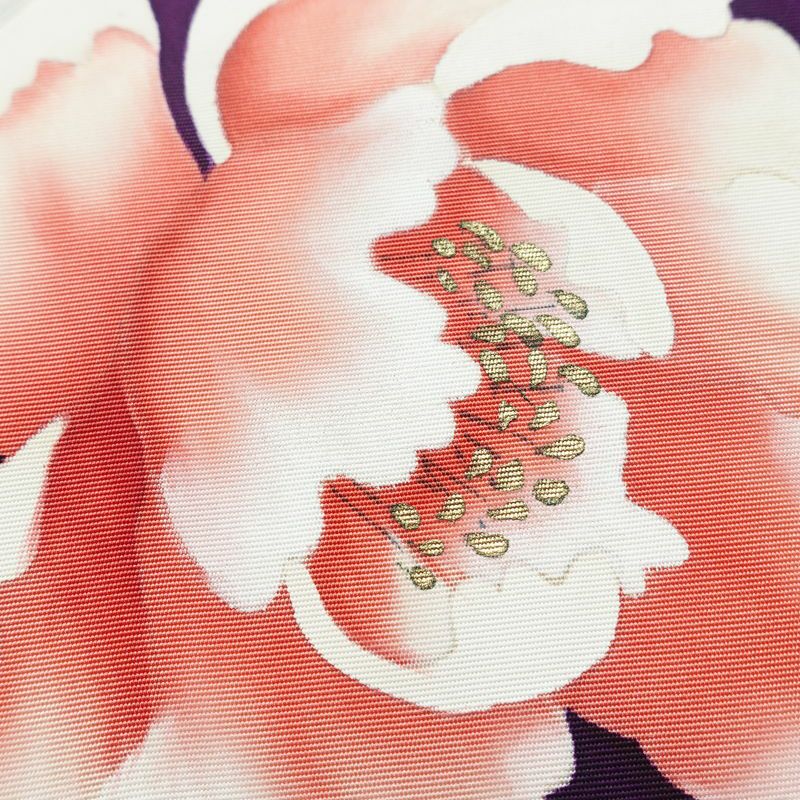 名古屋帯 太鼓柄 正絹 花柄 名古屋仕立て 箔 帯 紫・藤色_画像3