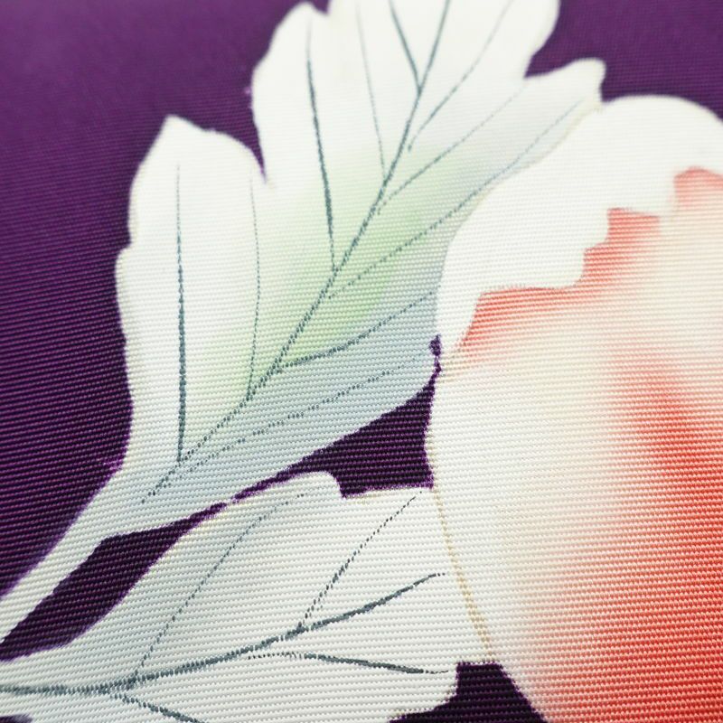 名古屋帯 太鼓柄 正絹 花柄 名古屋仕立て 箔 帯 紫・藤色_画像6