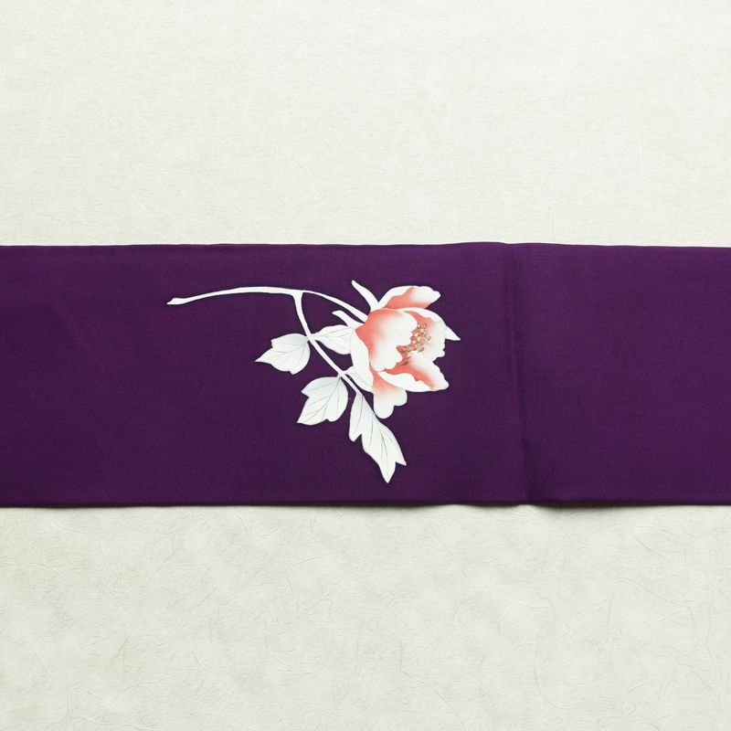 名古屋帯 太鼓柄 正絹 花柄 名古屋仕立て 箔 帯 紫・藤色_画像16