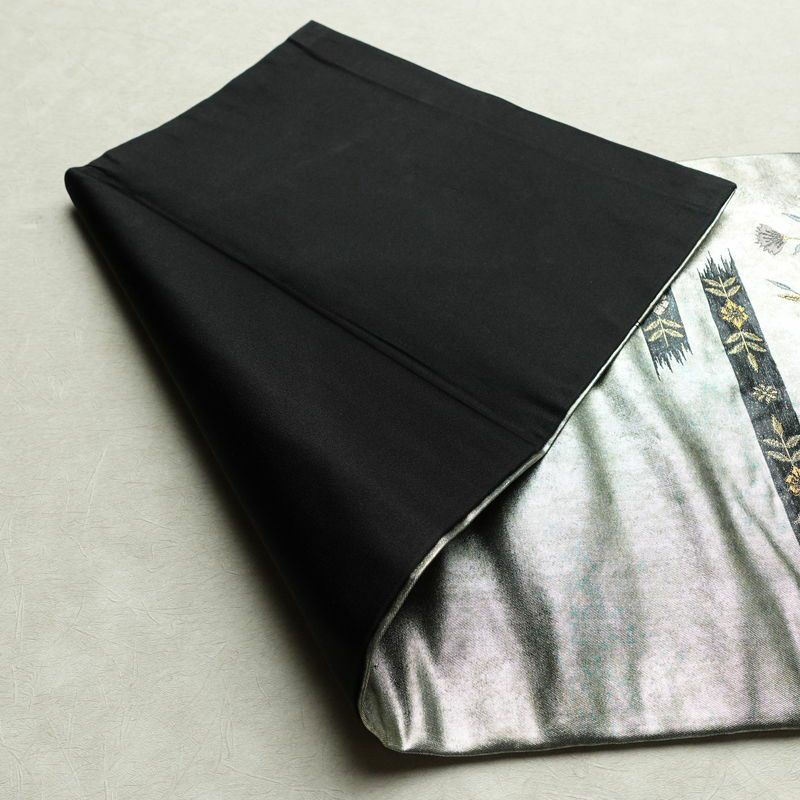 名古屋帯 太鼓柄 良品 正絹 木の葉・植物柄 名古屋仕立て 箔 刺繍 金・銀_画像10