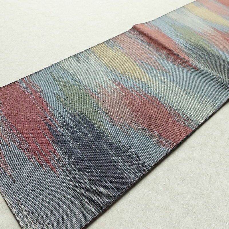 名古屋帯 六通柄 良品 正絹 幾何学柄・抽象柄 名古屋仕立て 帯 青・紺_画像8