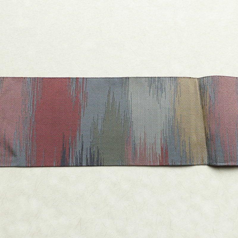 名古屋帯 六通柄 良品 正絹 幾何学柄・抽象柄 名古屋仕立て 帯 青・紺_画像13