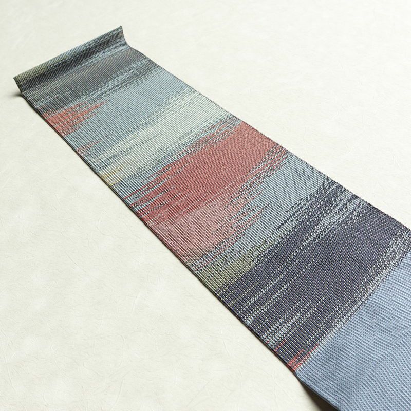 名古屋帯 六通柄 良品 正絹 幾何学柄・抽象柄 名古屋仕立て 帯 青・紺_画像16