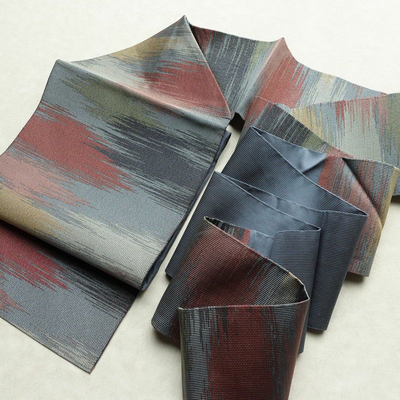 名古屋帯 六通柄 良品 正絹 幾何学柄・抽象柄 名古屋仕立て 帯 青・紺_画像17