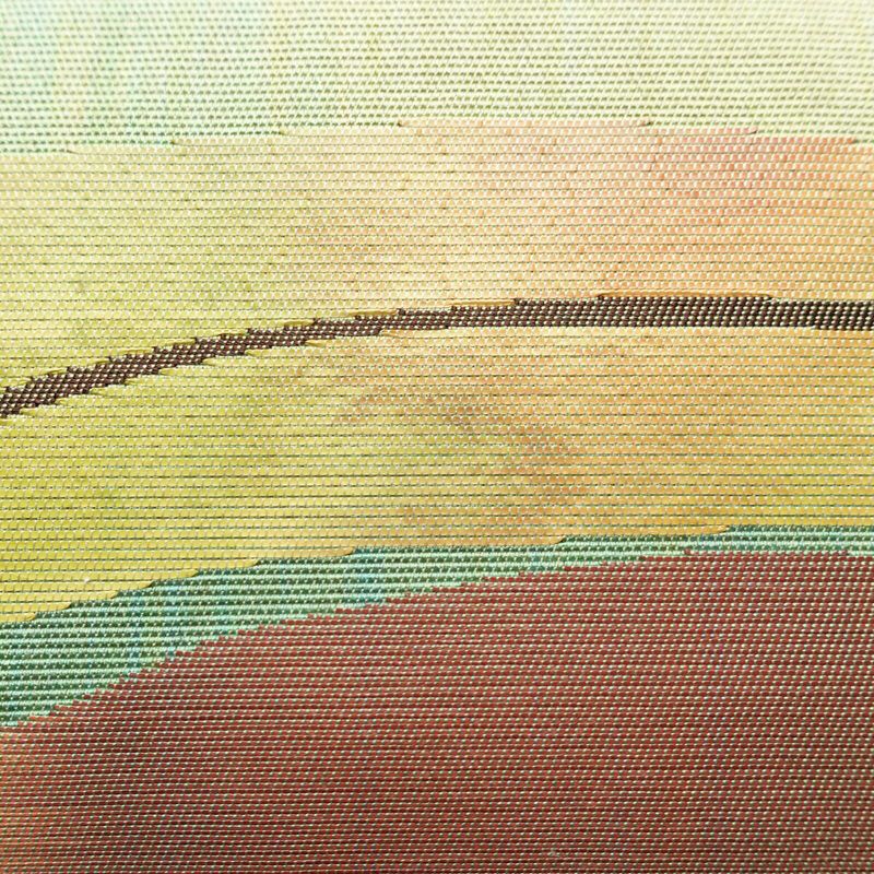 名古屋帯 太鼓柄 正絹 幾何学柄・抽象柄 通し仕立て 帯 緑・うぐいす色_画像4