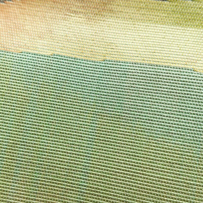 名古屋帯 太鼓柄 正絹 幾何学柄・抽象柄 通し仕立て 帯 緑・うぐいす色_画像6