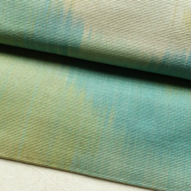 名古屋帯 太鼓柄 正絹 幾何学柄・抽象柄 通し仕立て 帯 緑・うぐいす色_画像7