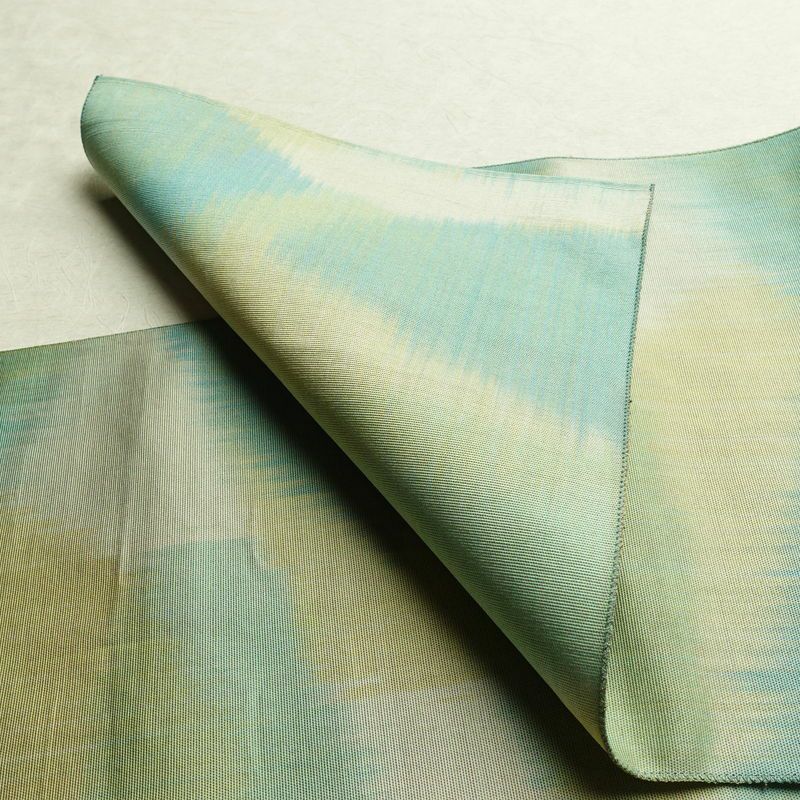 名古屋帯 太鼓柄 正絹 幾何学柄・抽象柄 通し仕立て 帯 緑・うぐいす色_画像9