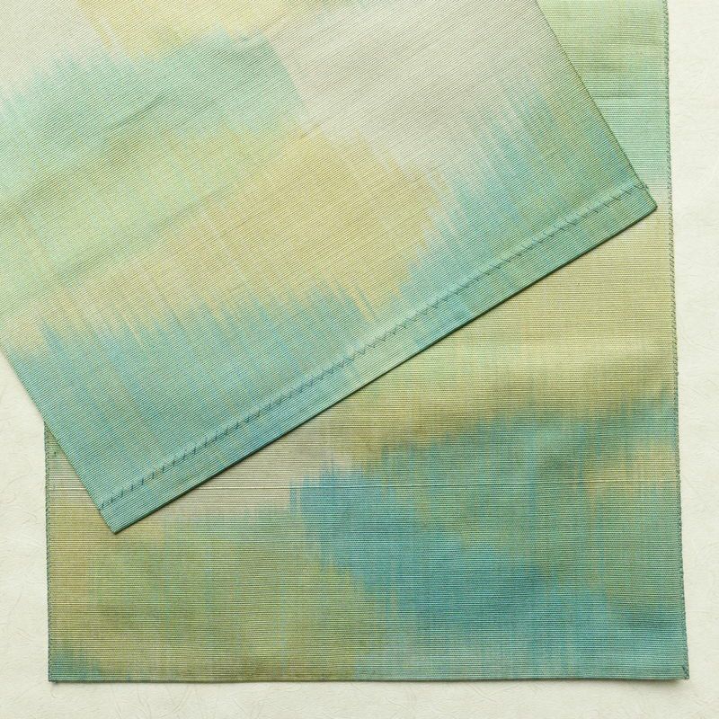 名古屋帯 太鼓柄 正絹 幾何学柄・抽象柄 通し仕立て 帯 緑・うぐいす色_画像13