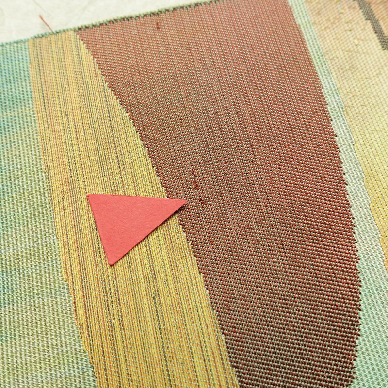 名古屋帯 太鼓柄 正絹 幾何学柄・抽象柄 通し仕立て 帯 緑・うぐいす色_画像16