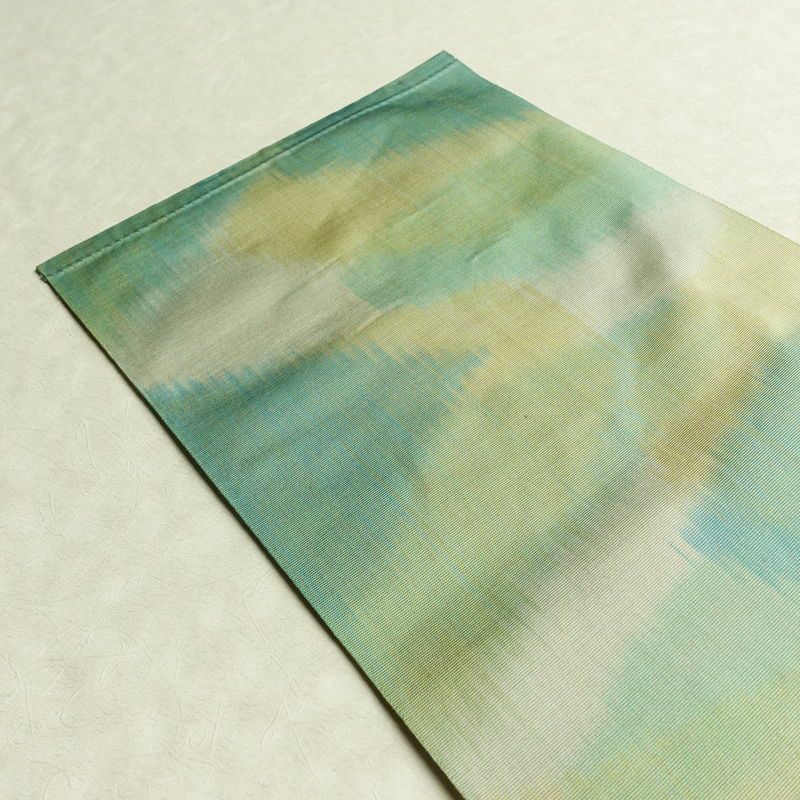 名古屋帯 太鼓柄 正絹 幾何学柄・抽象柄 通し仕立て 帯 緑・うぐいす色_画像18