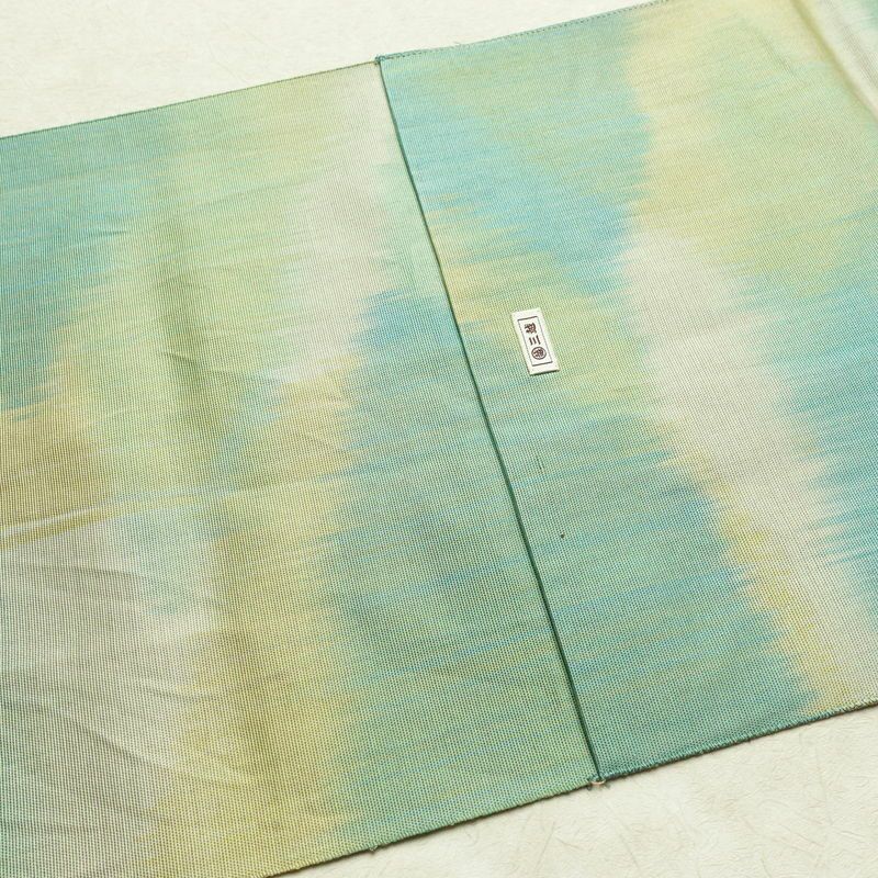 名古屋帯 太鼓柄 正絹 幾何学柄・抽象柄 通し仕立て 帯 緑・うぐいす色_画像19