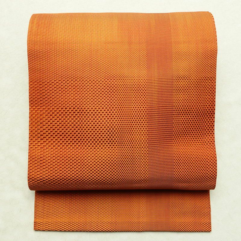 名古屋帯 全通柄 美品 正絹 その他の柄 松葉仕立て 帯 橙_画像1