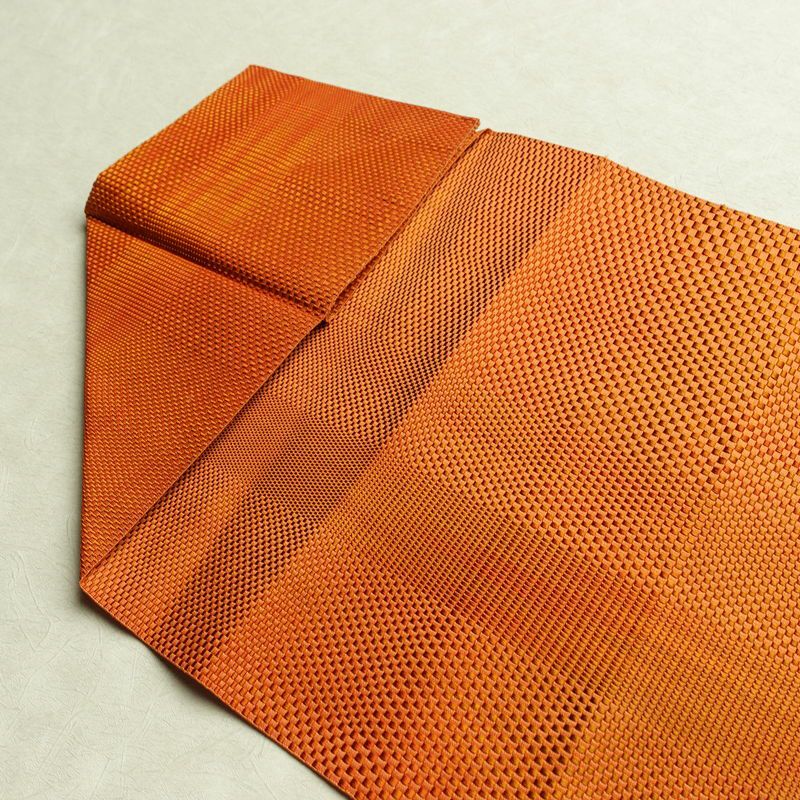 名古屋帯 全通柄 美品 正絹 その他の柄 松葉仕立て 帯 橙_画像15