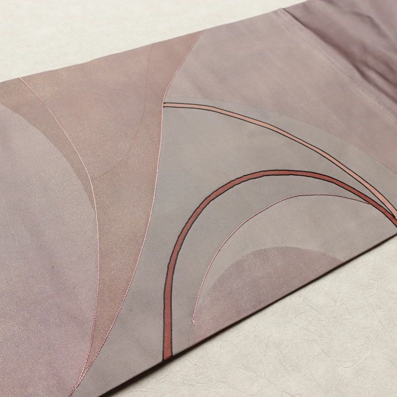 名古屋帯 太鼓柄 正絹 幾何学柄・抽象柄 名古屋仕立て 箔 刺繍 帯 紫・藤色_画像11