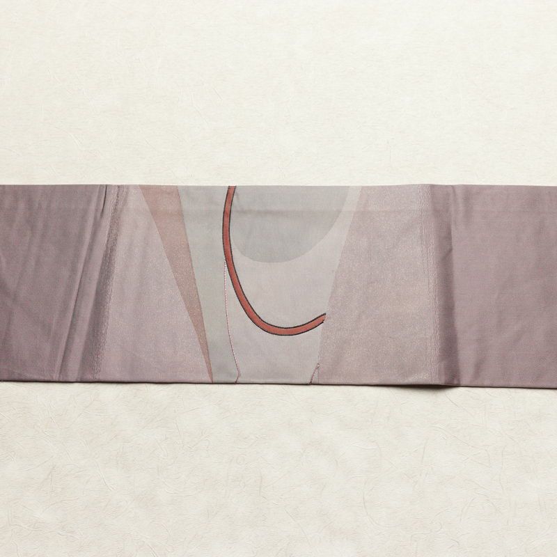 名古屋帯 太鼓柄 正絹 幾何学柄・抽象柄 名古屋仕立て 箔 刺繍 帯 紫・藤色_画像13