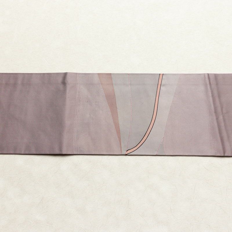 名古屋帯 太鼓柄 正絹 幾何学柄・抽象柄 名古屋仕立て 箔 刺繍 帯 紫・藤色_画像14