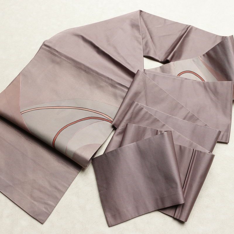 名古屋帯 太鼓柄 正絹 幾何学柄・抽象柄 名古屋仕立て 箔 刺繍 帯 紫・藤色_画像16