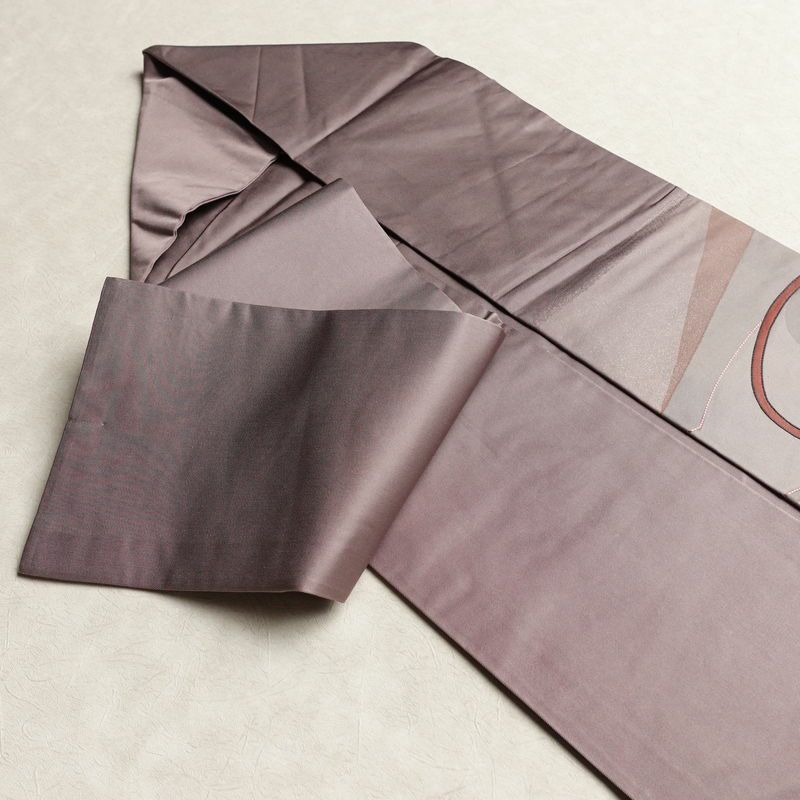 名古屋帯 太鼓柄 正絹 幾何学柄・抽象柄 名古屋仕立て 箔 刺繍 帯 紫・藤色_画像20