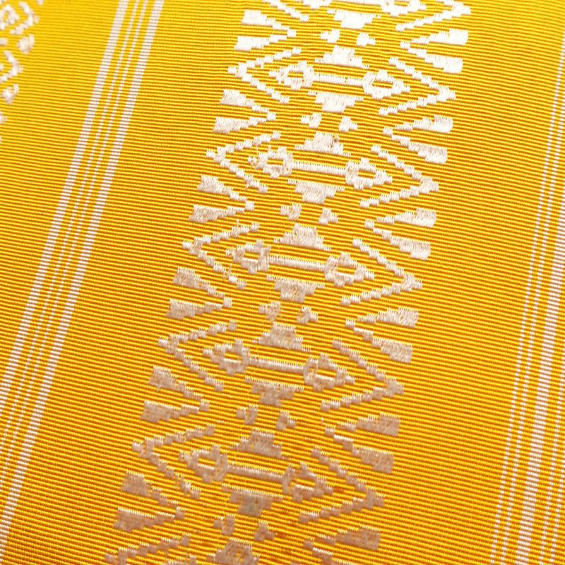 名古屋帯 献上柄 全通柄 正絹 縞柄・線柄 松葉仕立て 帯 黄・黄土色_画像3