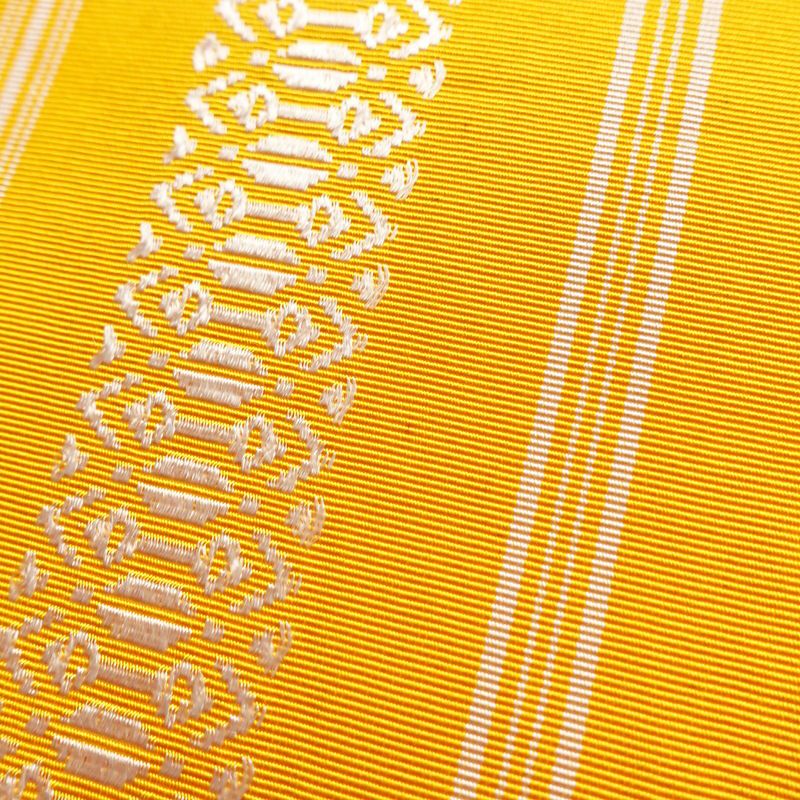 名古屋帯 献上柄 全通柄 正絹 縞柄・線柄 松葉仕立て 帯 黄・黄土色_画像5