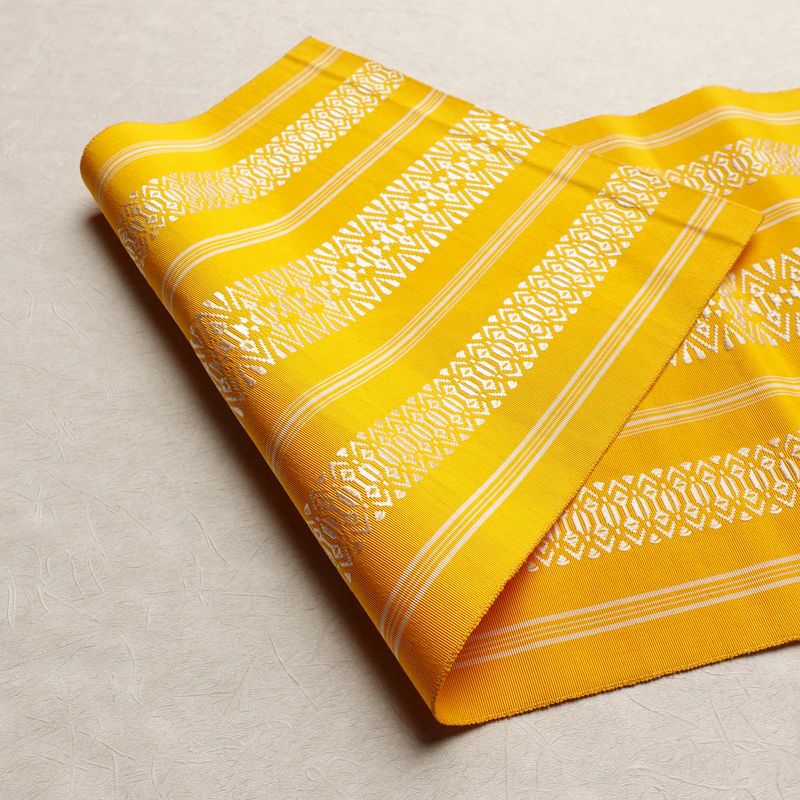 名古屋帯 献上柄 全通柄 正絹 縞柄・線柄 松葉仕立て 帯 黄・黄土色_画像10