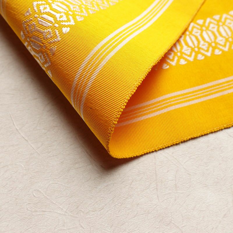 名古屋帯 献上柄 全通柄 正絹 縞柄・線柄 松葉仕立て 帯 黄・黄土色_画像11