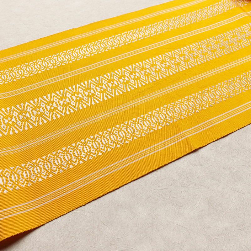 名古屋帯 献上柄 全通柄 正絹 縞柄・線柄 松葉仕立て 帯 黄・黄土色_画像12