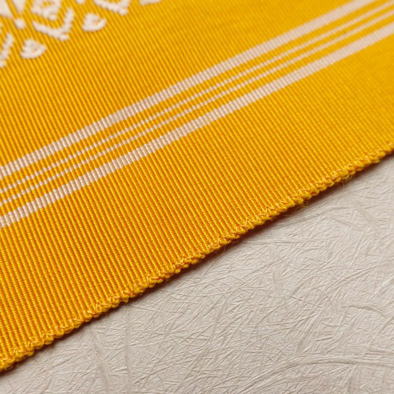 名古屋帯 献上柄 全通柄 正絹 縞柄・線柄 松葉仕立て 帯 黄・黄土色_画像13