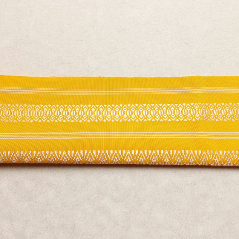 名古屋帯 献上柄 全通柄 正絹 縞柄・線柄 松葉仕立て 帯 黄・黄土色_画像14