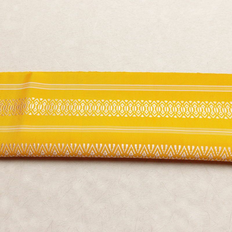名古屋帯 献上柄 全通柄 正絹 縞柄・線柄 松葉仕立て 帯 黄・黄土色_画像15