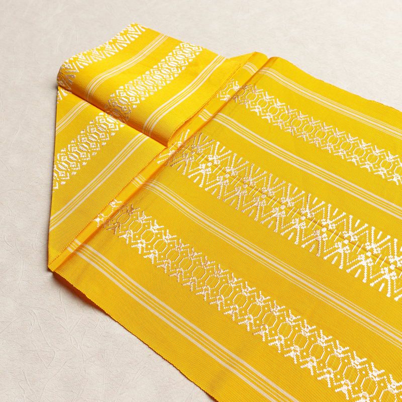 名古屋帯 献上柄 全通柄 正絹 縞柄・線柄 松葉仕立て 帯 黄・黄土色_画像16