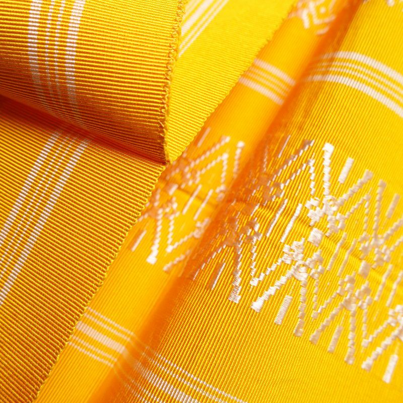 名古屋帯 献上柄 全通柄 正絹 縞柄・線柄 松葉仕立て 帯 黄・黄土色_画像17