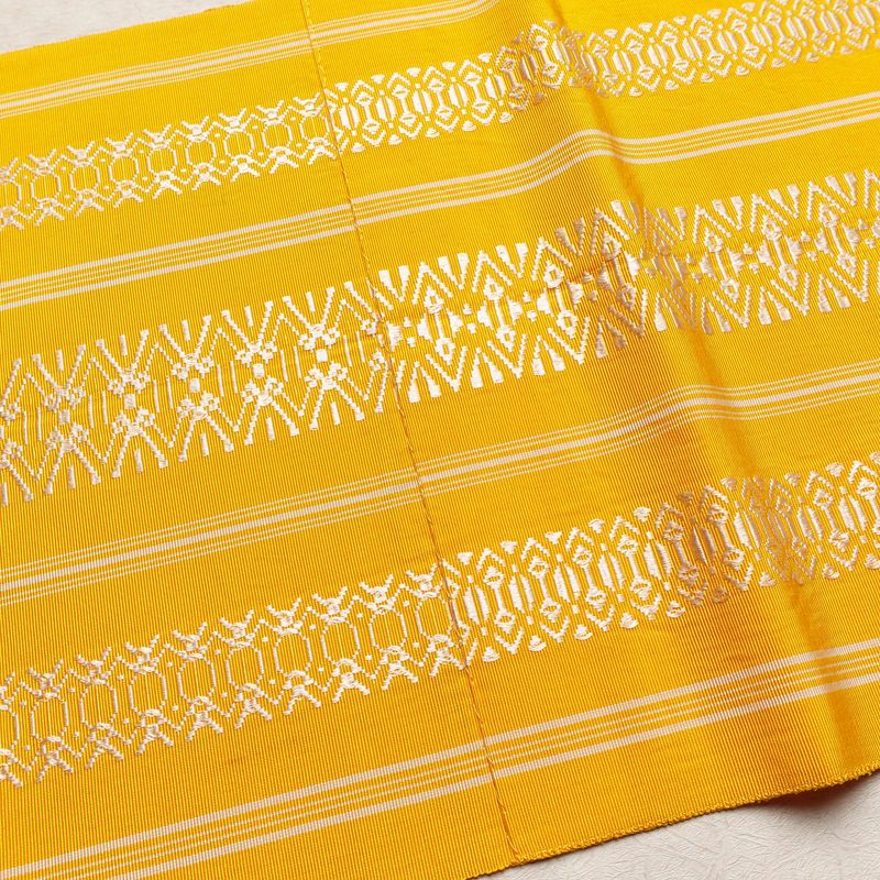 名古屋帯 献上柄 全通柄 正絹 縞柄・線柄 松葉仕立て 帯 黄・黄土色_画像18