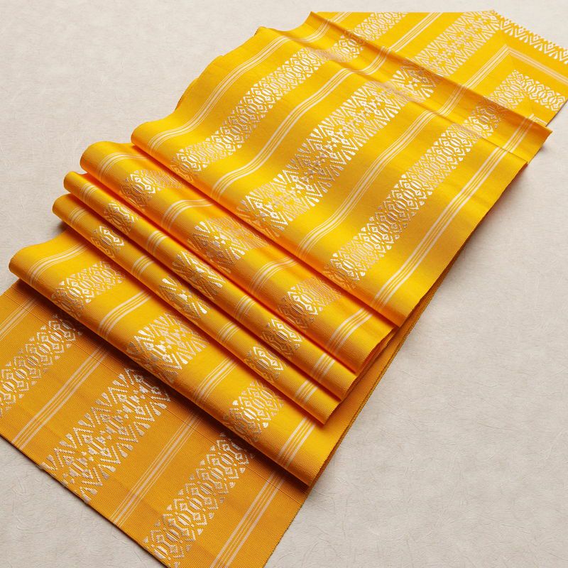 名古屋帯 献上柄 全通柄 正絹 縞柄・線柄 松葉仕立て 帯 黄・黄土色_画像20