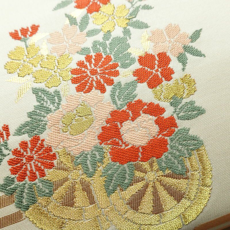 名古屋帯 六通柄 正絹 古典柄 名古屋仕立て 箔 帯 白_画像3